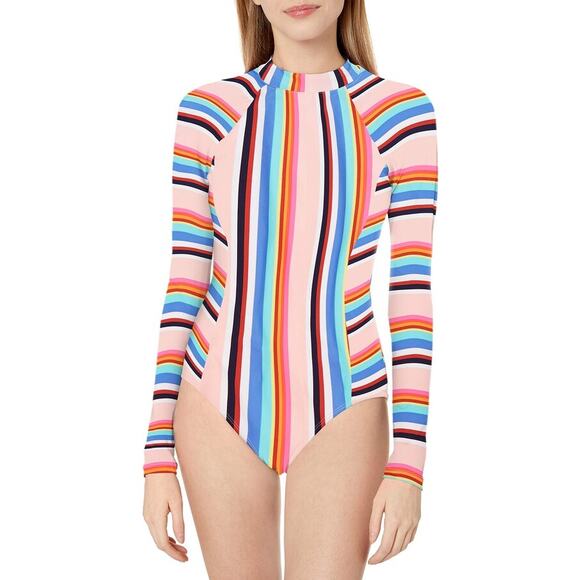 Hobie Standard Surf Suit One‎ Piece Swimsuit Size L Rainbow Stripe Sleeves - Picture 1 of 16
